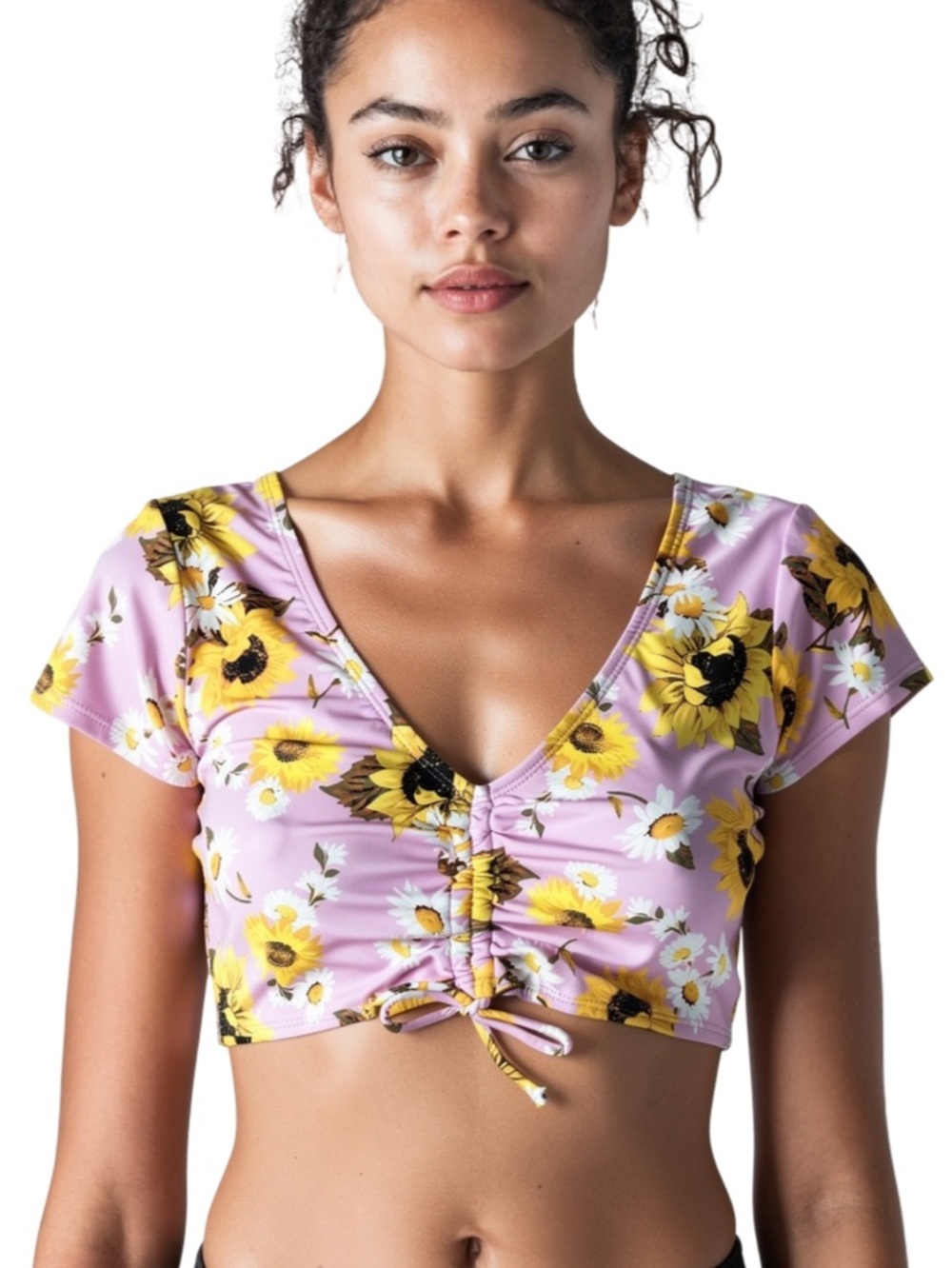 NWT!! Decree Women’s Pink Crop Top V Neck Front Drawstring Size XL. Retail $30